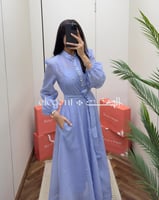 فستان سماوي ناعم مطرز باللؤلؤ - تصميم أنثوي أنيق