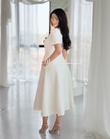 فستان أبيض ميدي فخم بفصوص كريستالات أكمام أنيقة -...