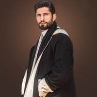 فروة دبل فيس مع شال اسود - بيج