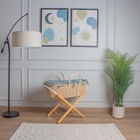 سلة موسى قش بتلبيسة قماش اللنن تيفاني باطراف مكشكش...