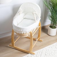 سلة موسى قش بتلبيسة قماش قطن سكري مزيّة بكلفة