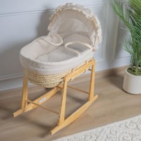 سلة موسى قش بتلبيسة قماش اللنن بيج