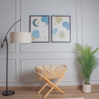 سلة موسى قش بتلبيسة قماش اللنن بيج باطراف مكشكشة