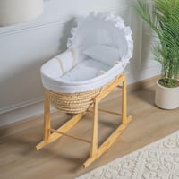 سلة موسى قش بتلبيسة قماش اللنن اوف وايت