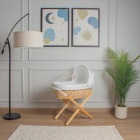 سلة موسى قش بتلبيسة قماش قطن اوف وايت