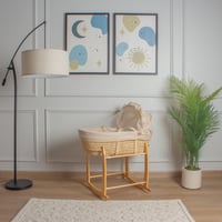 سلة موسى قش بتلبيسة قماش اللنن بيج