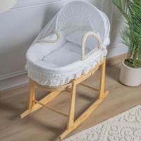 سلة موسى قش بتلبيسة قماش قطن اوف وايت مزيّة بكلفة