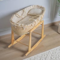 سلة موسى قش بتلبيسة قماش اللنن بيج باطراف مكشكشة