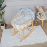 سلة موسى خيزران خشبي بتلبيسة ضفيرة سماوي