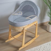 سلة موسى قش بتلبيسة قماش مقلّم رمادي