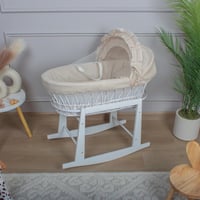 سلة موسى خيزران ابيض بتلبيسة قماش اللنن بيج