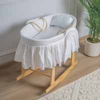 سلة موسى قش مع تلبيسة قماش قطن اوف وايت بتصميم فيو...