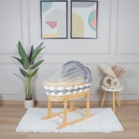 سلة موسى خيزران خشبي بتلبيسة ضفيرة رمادي