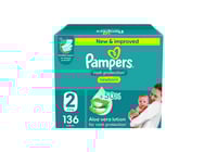 حفاضات بامبرز رقم 2 صغير جامبو عدد 136 حبة بوكس