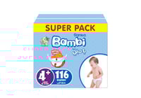 حفاضات بامبي رقم +4 كبير سوبر عدد 116 بوكس