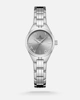 ساعة نسائية بتصميم أنيق بلون فضي