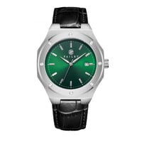 ساعة رجالية فضي جلد أسود مينا أخضر ماركة فايلت