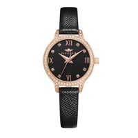 ساعة نسائية جلد أسود نحاسي مينا أسود من ماركة سان...