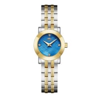 ساعة نسائية فضي ذهبي مينا كحلي من ماركة سان لوريس