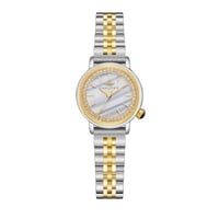 ساعة نسائية فضي ذهبي مينا أبيض من ماركة سان لوريس