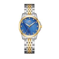 ساعة نسائية فضي ذهبي مينا كحلي ماركة سان لوريس