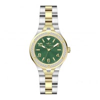 ساعة نسائية فضي ذهبي مينا اخضر من ماركة سان لوريس