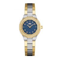 ساعة نسائية فضي ذهبي مينا كحلي من ماركة سان لوريس