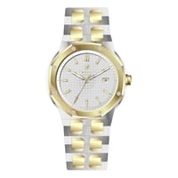 ساعة رجالية ألماس فضي ذهبي مينا أبيض من ماركة فايل...