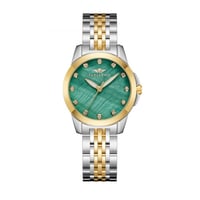 ساعة نسائية فضي ذهبي مينا أخضر ماركة سان لوريس