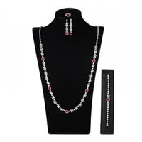 طقم زركون طويل فضي فص أحمر من ماركة فايلت