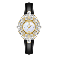 ساعة زركون ذهبي جلد أسود ماركة فايلت