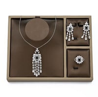 نص طقم زركون فضي فص أسود من فايلت