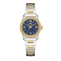 ساعة نسائية فضي ذهبي مينا كحلي من ماركة سان لوريس