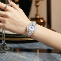 ساعة نسائية فضي جلد وردي من ماركة فايلت455