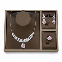 نص طقم زركون فضي فص وردي من فايلت