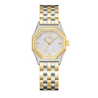 ساعة نسائية فضي ذهبي مينا أبيض من ماركة سان لوريس