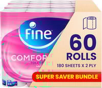 ورق تواليت فاين كمفورت – 60 لفة × 80 ورقة، ناعم وف...