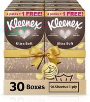 كلينكس مناديل وجه فاخرة 30 صندوق × 96 منديل | 3 طب...