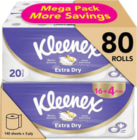 ورق تواليت كلينكس 3 طبقات - 80 لفة بامتصاص فائق ون...