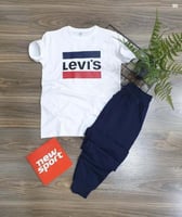 طقم رياضي تيشرت أبيض+ بنطلون كحلي 90