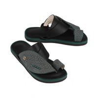 صندل مودرن أطفال جلد مجدول لون عشبي وأسود