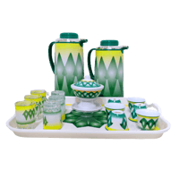 طقم شاي قهوة نقشة الغضار أخضر