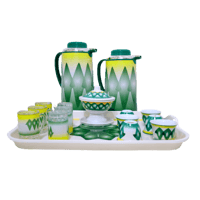 طقم شاي قهوة نقشة الغضار أخضر