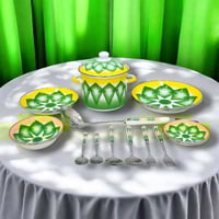 طقم عشاء غضار تراثي أخضر