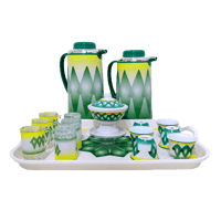 طقم شاي قهوة نقشة الغضار أخضر