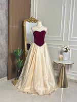 6787 - فستان كلاسيكي ملكي بتصميم ثنائي اللون