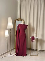 6393- فستان ملكي بلون عنّابي مع شال وقفّازات لإطلا...