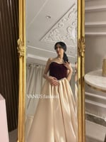 6787 - فستان كلاسيكي ملكي بتصميم ثنائي اللون