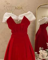 فستان ميدي احمر مع فرو 3036