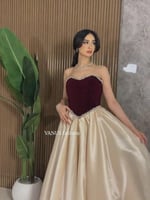 6787 - فستان كلاسيكي ملكي بتصميم ثنائي اللون